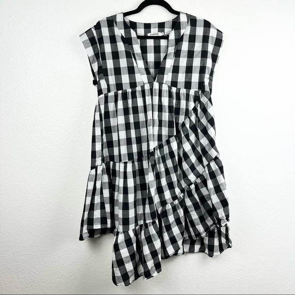 FARROW Chaumont Dress in Black and White Buffalo Check, Asymmetrical Hem, Size S - Picture 4 of 13